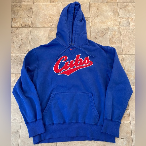 Vintage 90's Nike Team MLB Cubs Center Swoosh Embroidered Hoodie Blue Mens Sz L - Picture 1 of 10